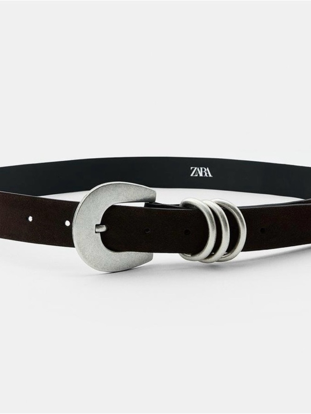 ZARA Dark Brown Suede Belt with Silver Buckle